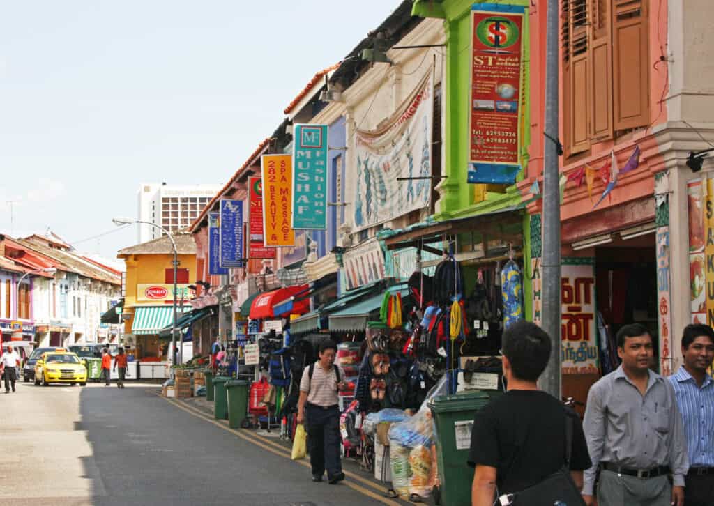 Colourful street in Little India Singapore. 