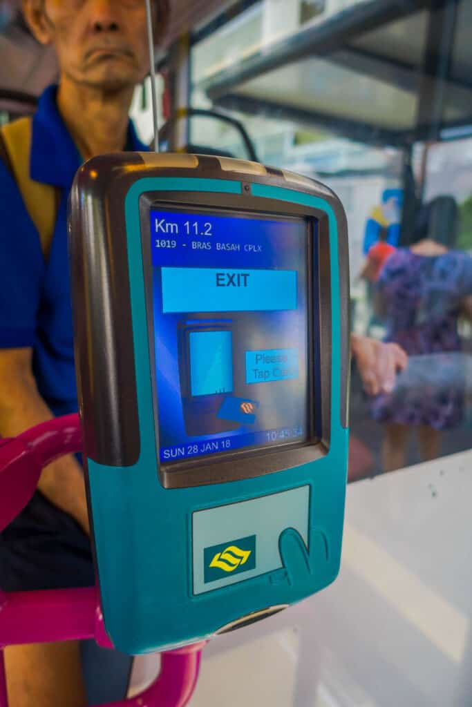 Close up of a machine to pay for public transport in Singapore.