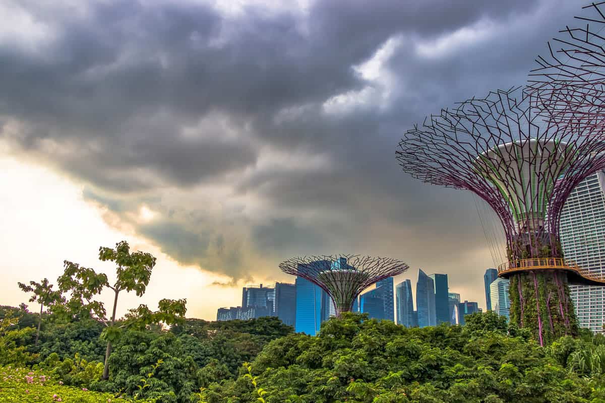 Dark clouds over Gardens by the bay Singapore.