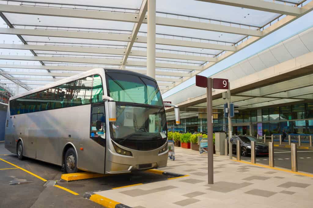 Bus on a parking lot at airport terminal Singapore.