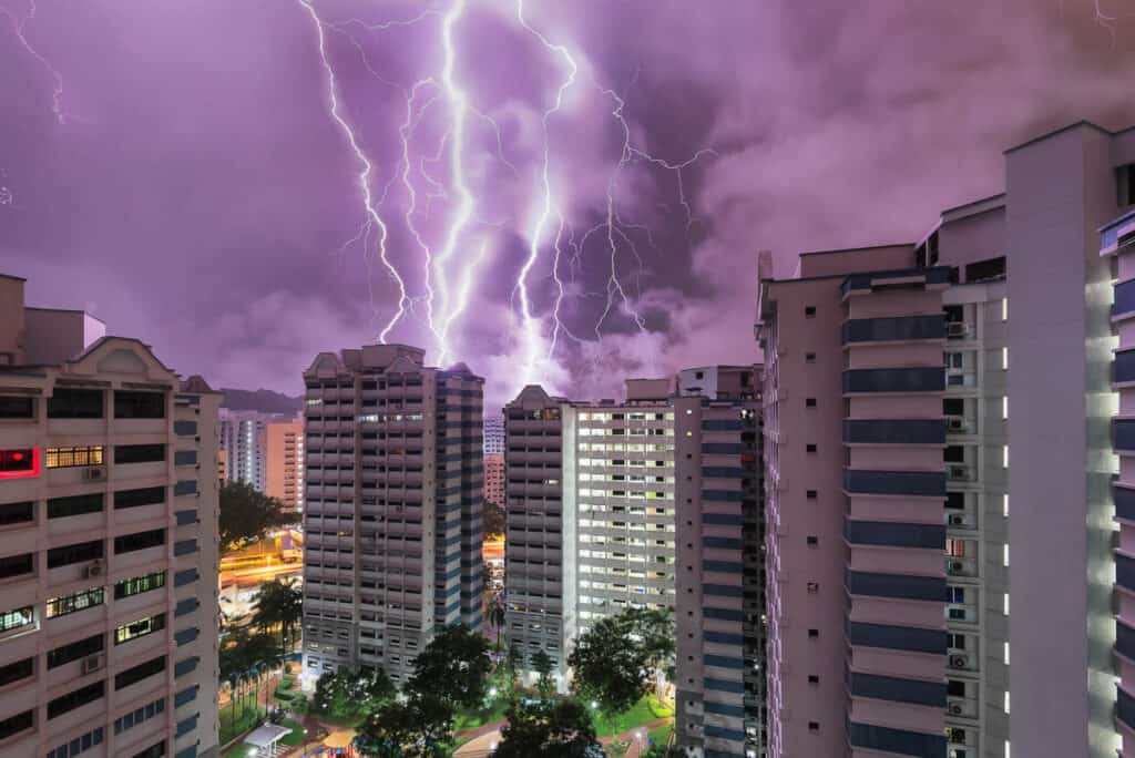 Lighting during thunderstorm in Singapore.