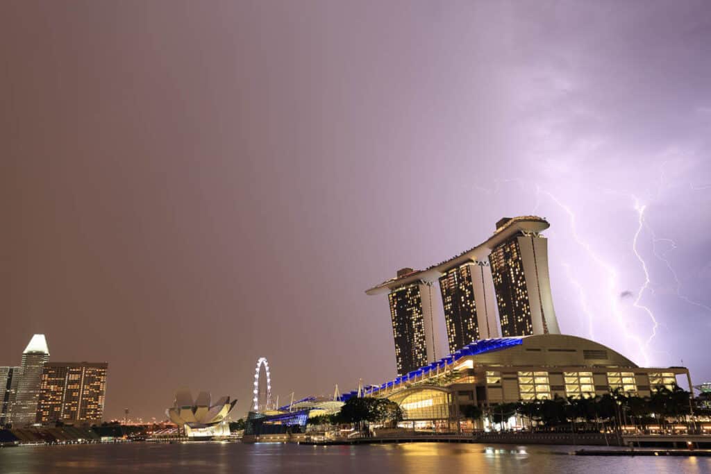 Thunderstorm over Marina Bay Sands Singpaore.