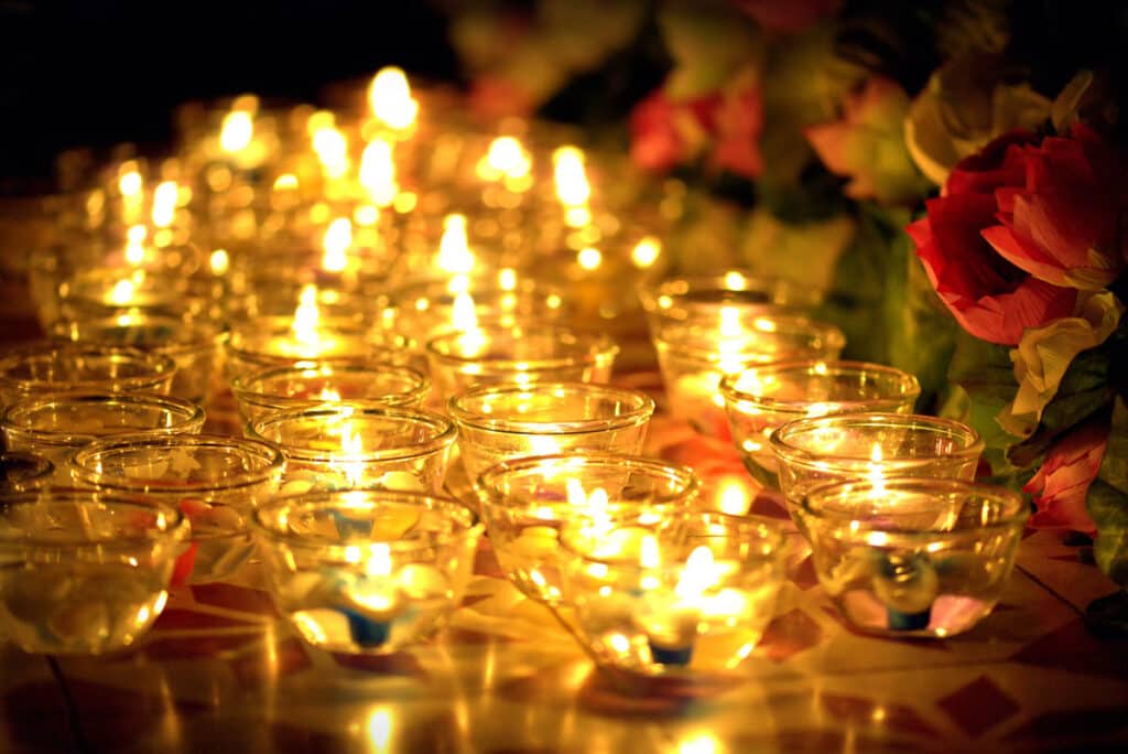 Candles at Vesak Day temple.