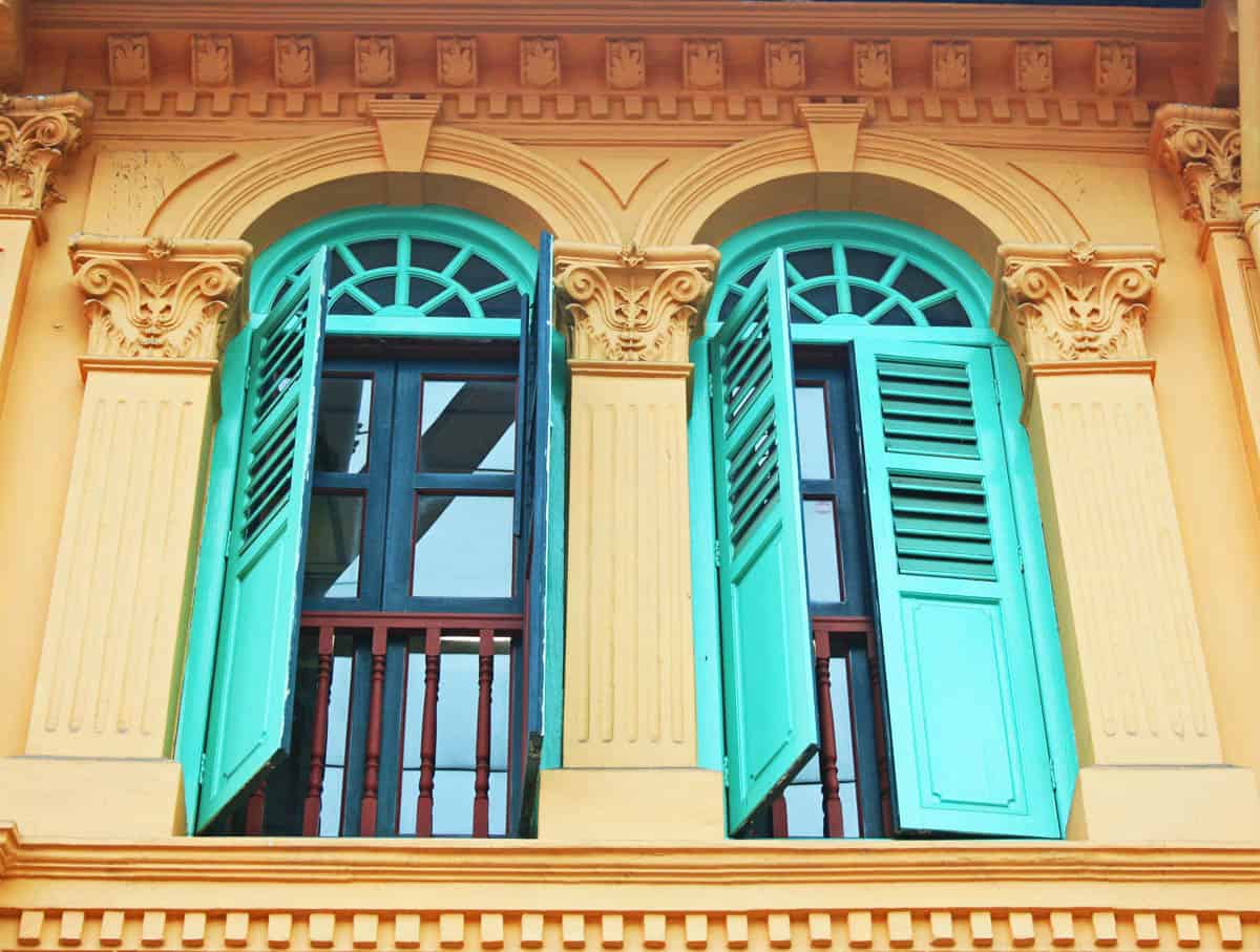 Windows on boutique hotel in Singapore.