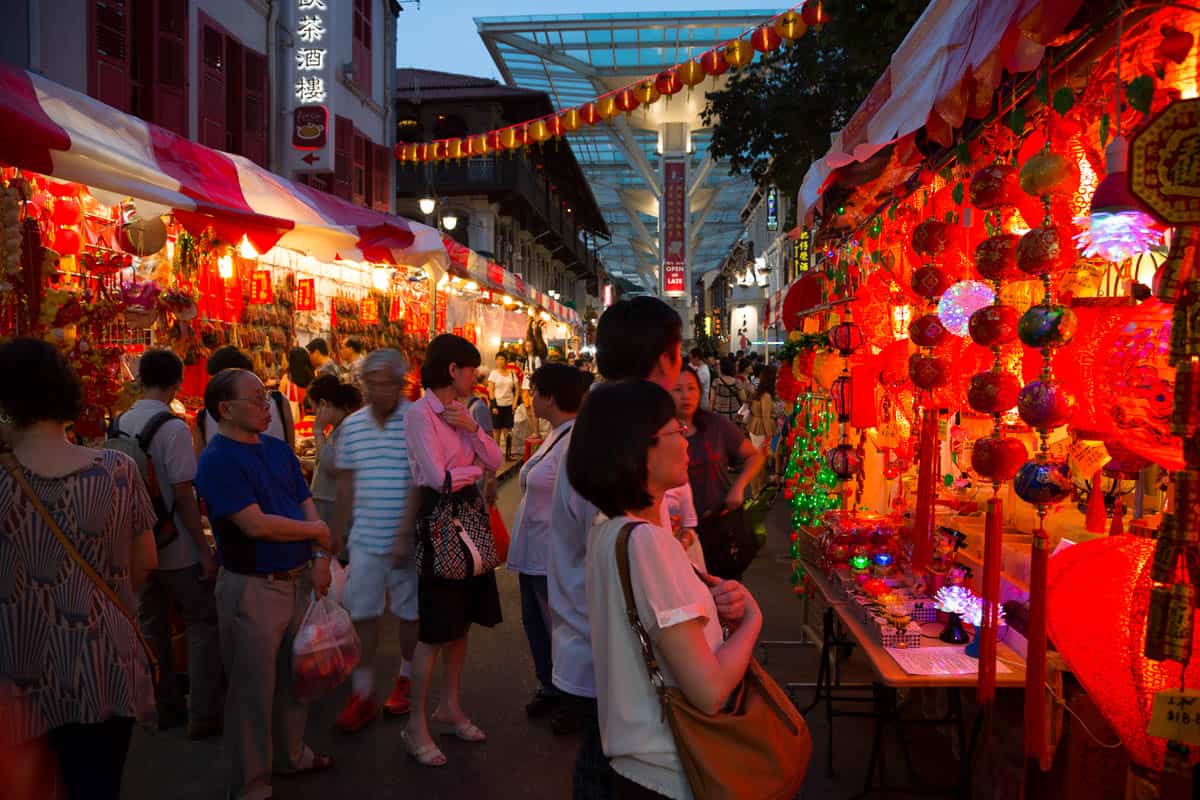 People browsing the Chinese New Year market in Singapore.