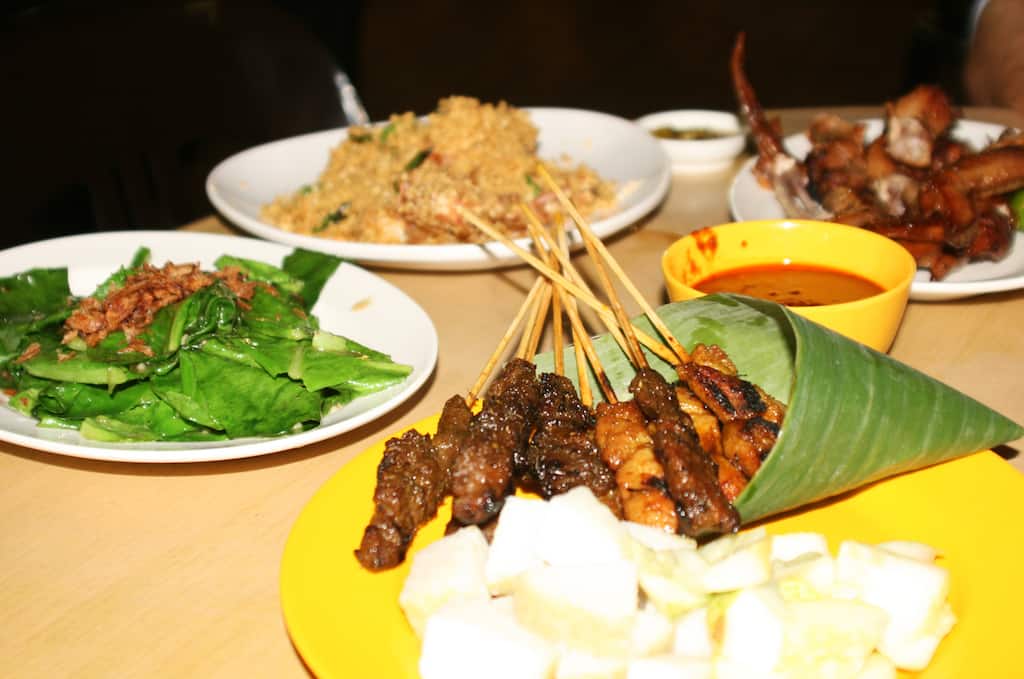 Selection of dishes from a Singapore hawker centre.