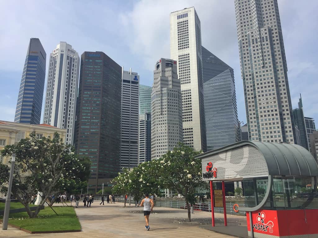 Singapore CBD with skyscrapers next to Singapore River.