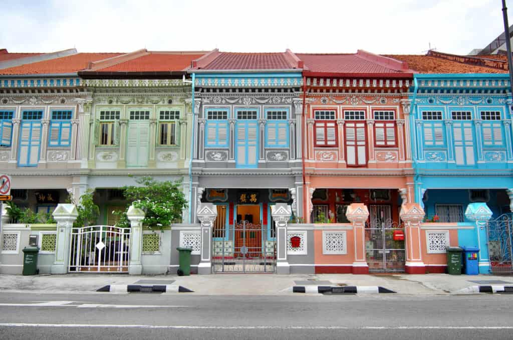 Colourful Peranakan shophouses in Joo Chiat Singapore.