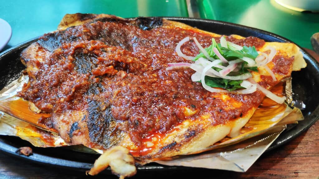 Sambal Stingray on a plate. 