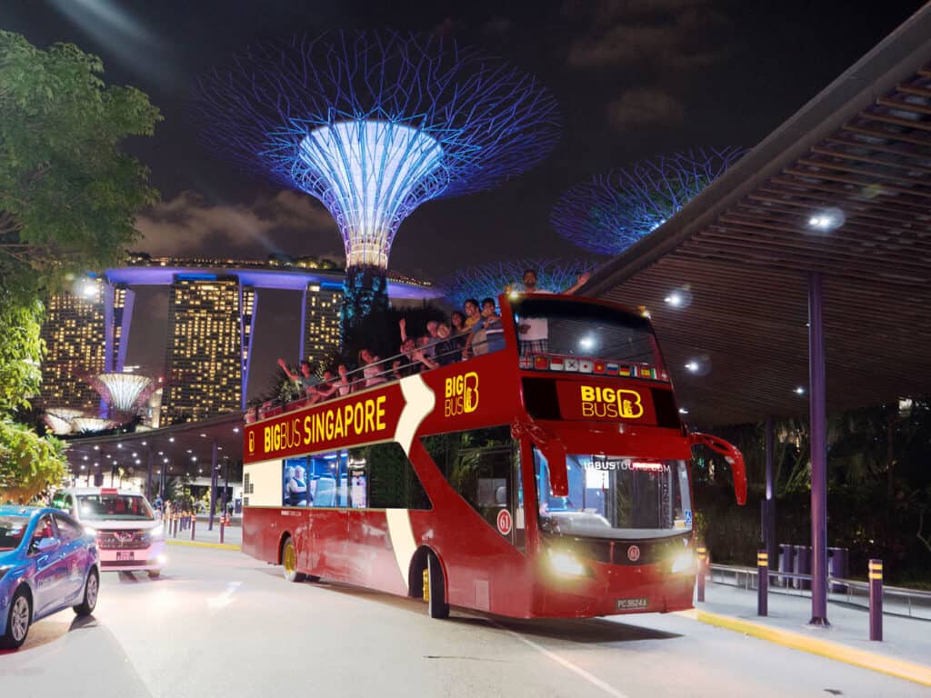 Big Bus Tour in Singapore at night.