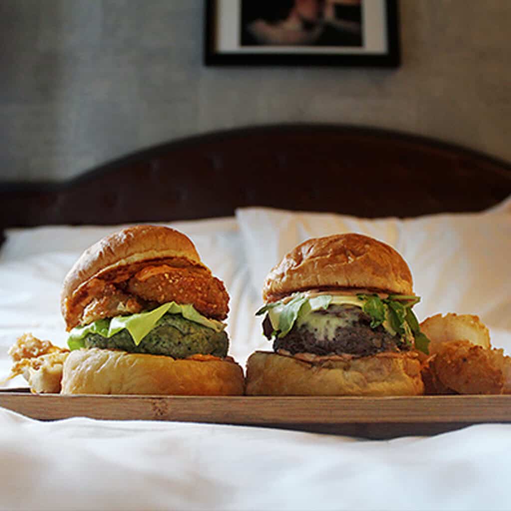 Burgers in Bed at Hotel G Singapore.