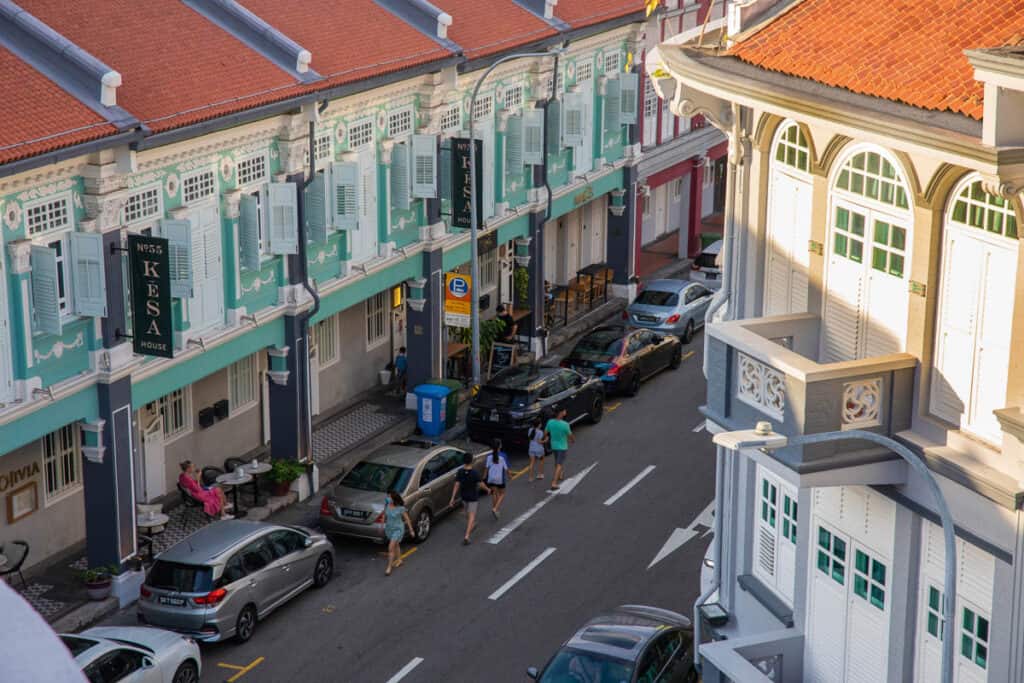 Aerial view of shophouses in Singapore Chinatown.