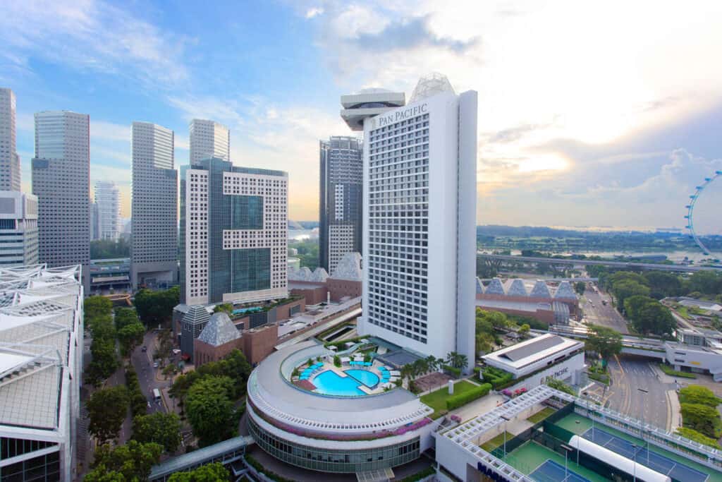 Aerial view of the Pan Pacific Singapore. 