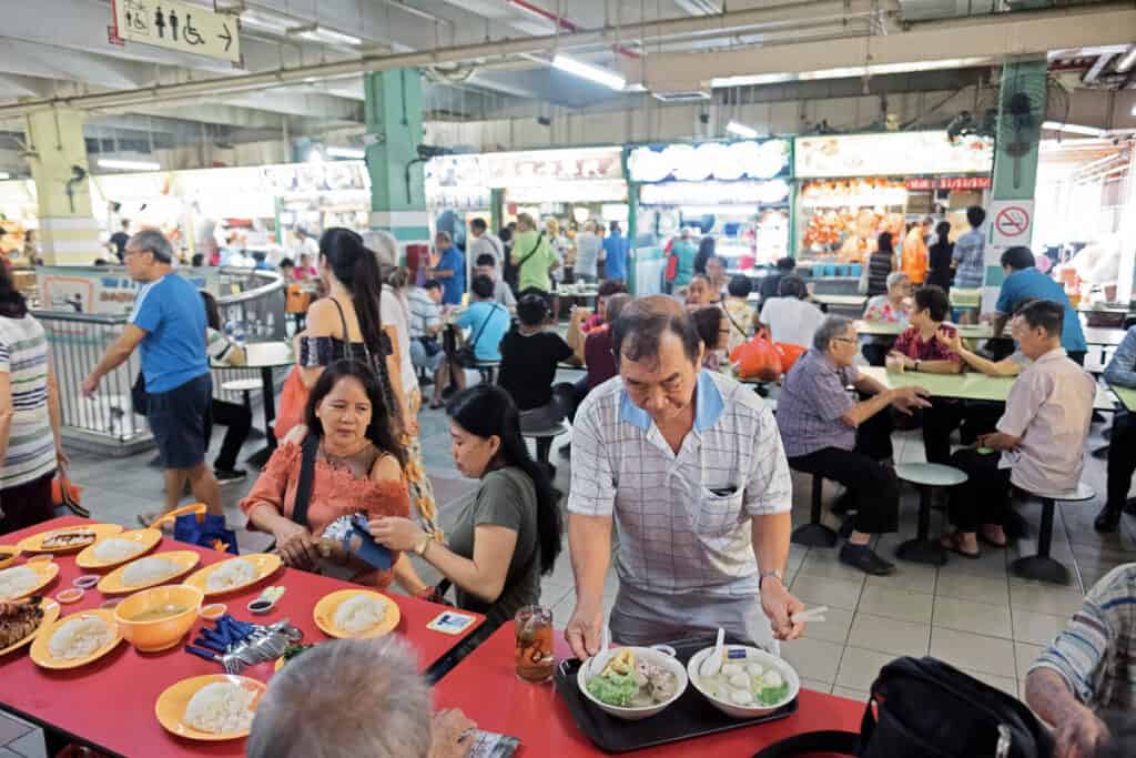 Busy scene at Chinatown complex food centre.