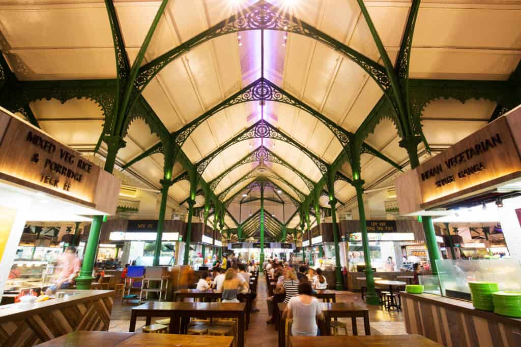 Interior shot of Lau Pa Sat showing the cast iron ceiling.