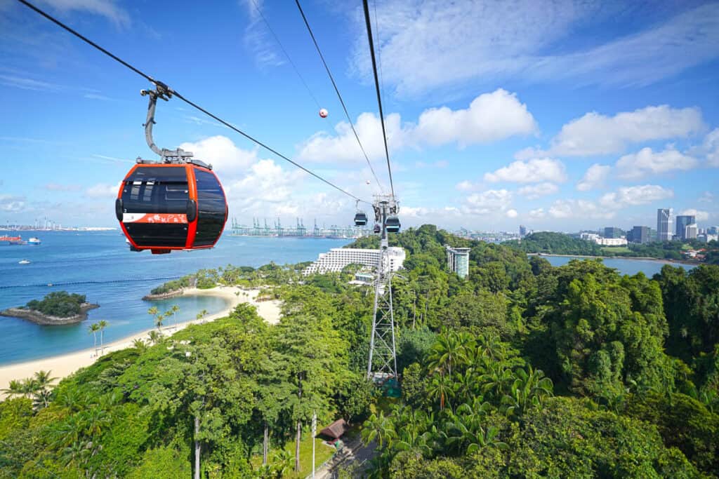 Cable car over Sentosa Island Singapore.