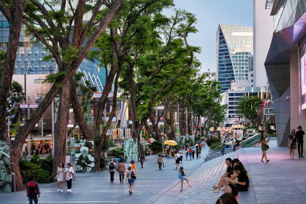 People shopping on Orchard Road Singapore.