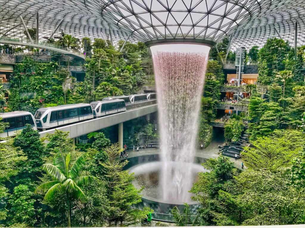 HSBC Rain Vortex waterfall at Jewel Changi. 