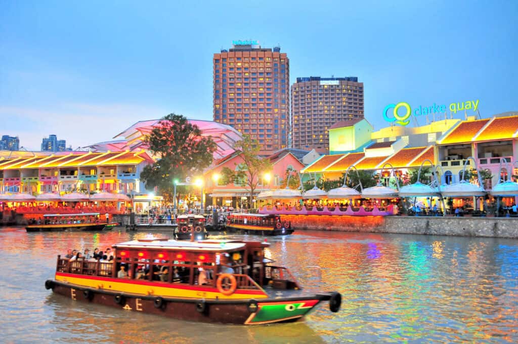 River cruise Singapore at night. 