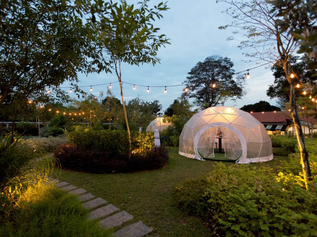 Domes in garden at Summerhouse restaurant. 