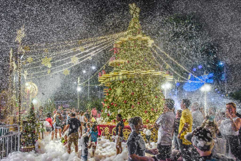 Artificial snowstorm at Tanglin Mall Singapore.