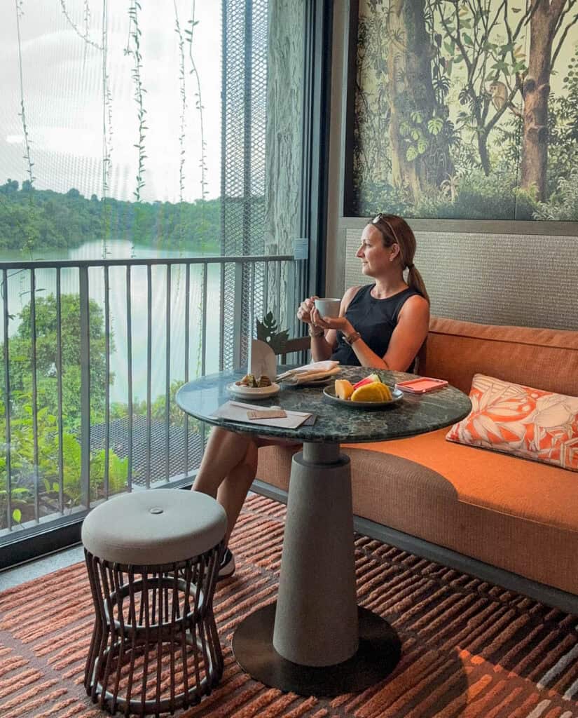 Lounge area in bedroom at Mandai Rainforest Resort by Banyan Tree.
