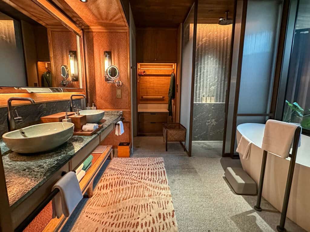 Bathroom inside treehouse at Mandai Rainforest Resort by Banyan Tree.