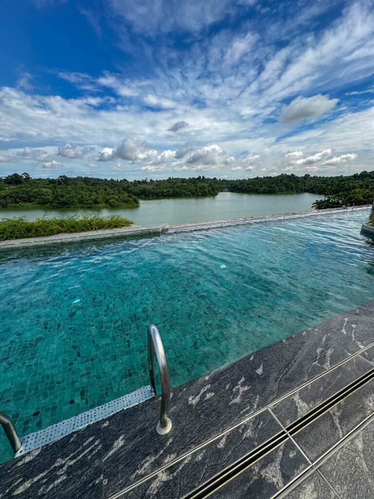 Swimming pool with view at Mandai Rainforest Resort by Banyan Tree.