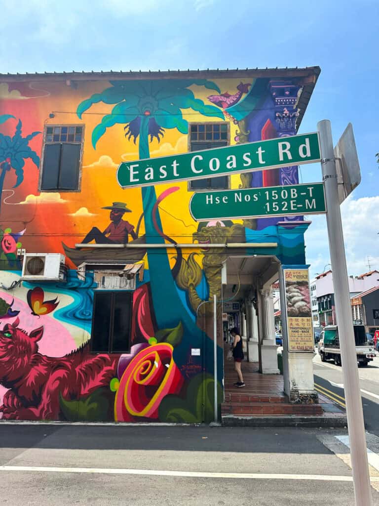 Road sign and street art in Joo Chiat Singapore.