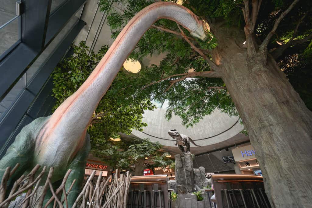 Dinosaurs at Jurassic Nest food court Gardens by the Bay Singapore.