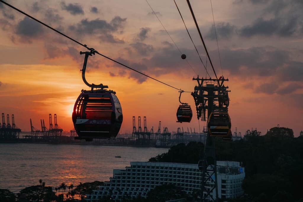 Singapore Cable Car at sunset.