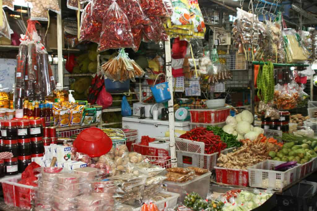 Dry goods stall at a wet market.