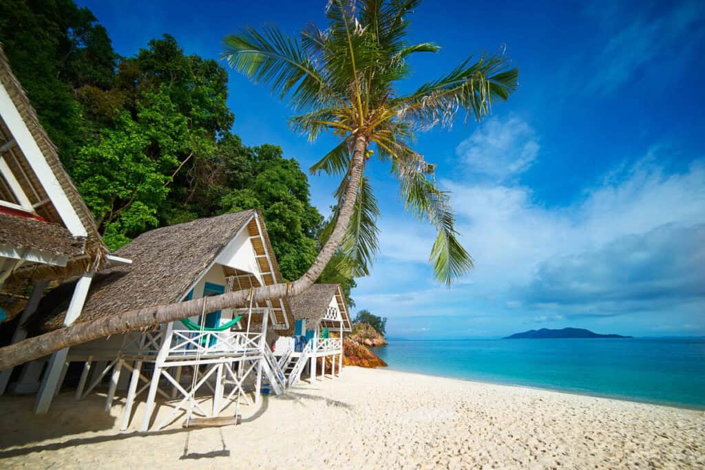 Beachfront villas on Pulau Rawa Malaysia.