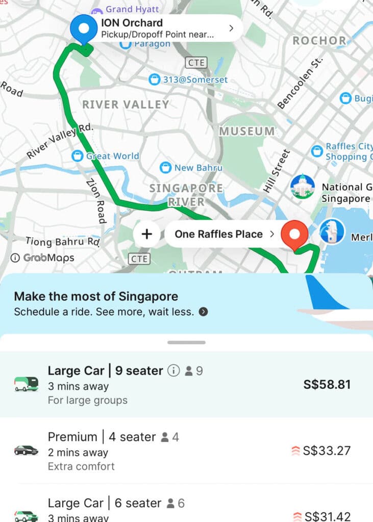 Screenshot from Grab booking app.