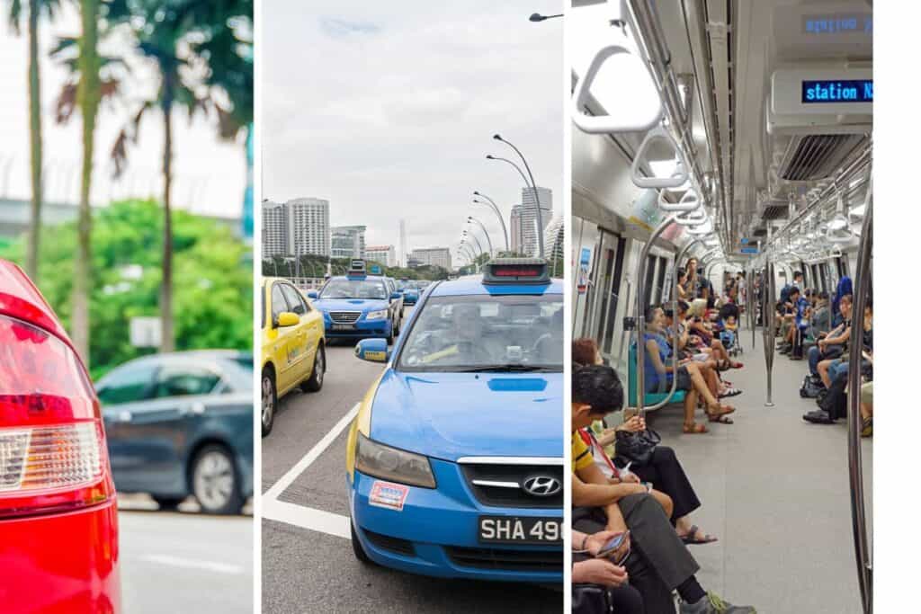 Car, taxi and MRT.
