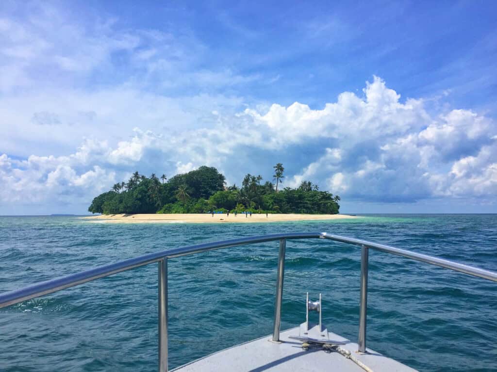 Arriving at Pulau Joyo island by boat. 