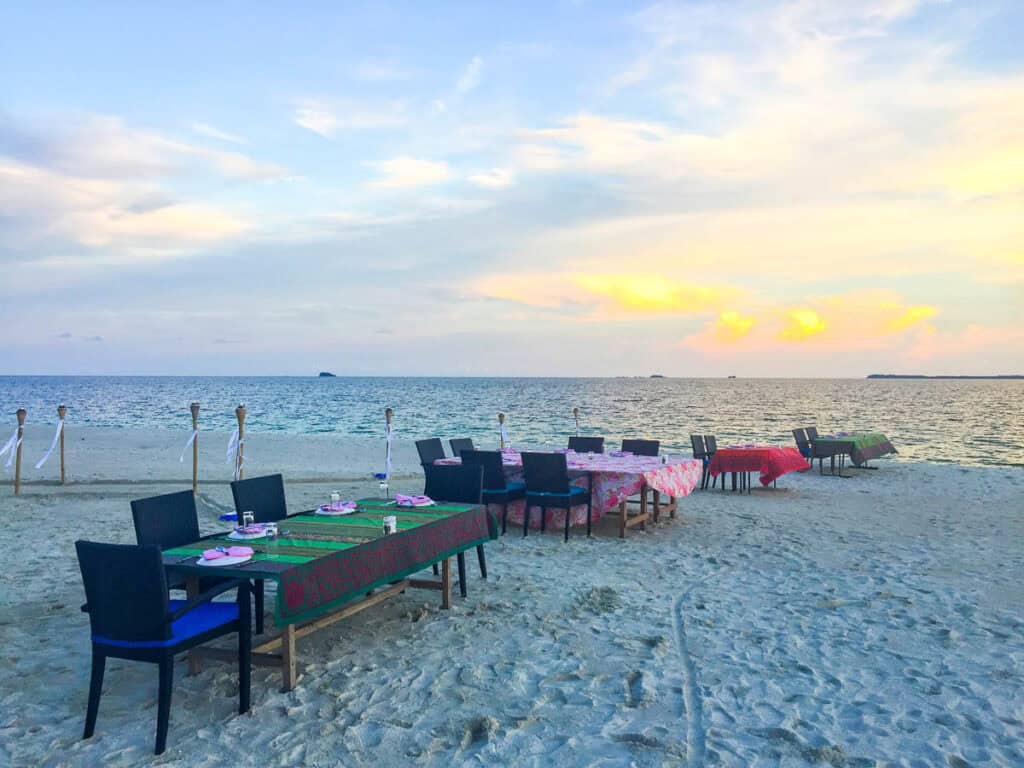 Dining on the beach at Pulau Joyo.
